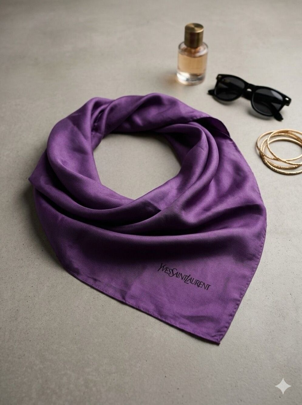 Yves St Laurent Silk Neck Scarf Deep Purple Lightweight Luxury 23x23 READ